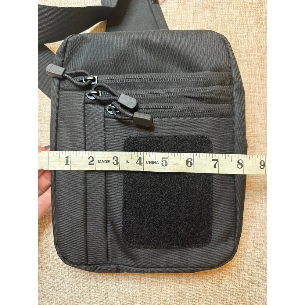Tactical Sling Bag Black Crossbody Chest Pack with Holster and Patch Panel